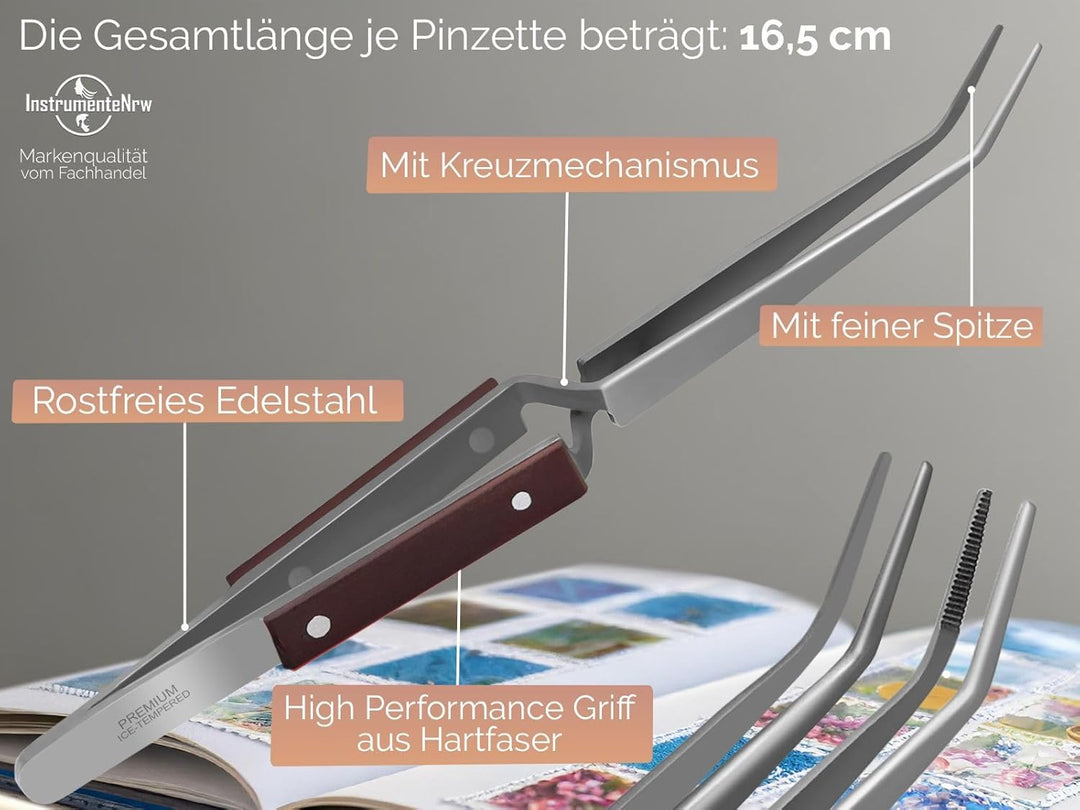 Kreuzpinzetten Set 4-Teilig Lötpinzette Klemmpinzette Technische Pinzette Gerade Gebogen Abgewinkelt