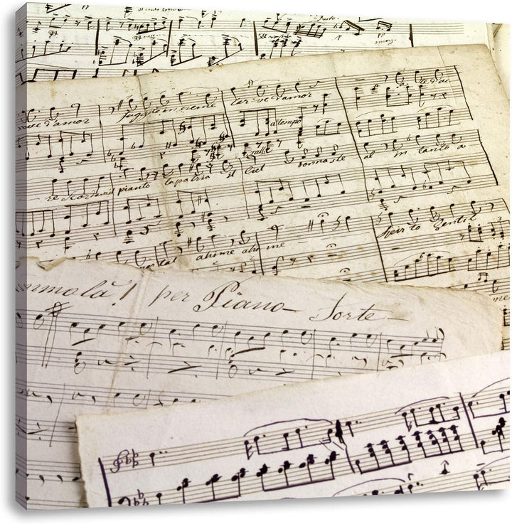 Pixxprint Stilvolle alte Notenblätter als Leinwandbild/Grösse: 70x70 cm/Wandbild/Kunstdruck/fertig b