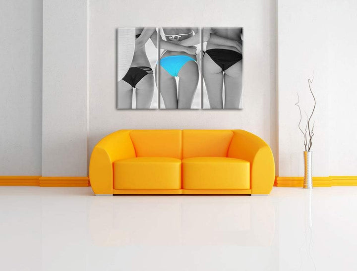 Frauenhintern in Bikinihose schwarz/weiss 3-Teiler Leinwandbild 120x80 Bild auf Leinwand, XXL riesig