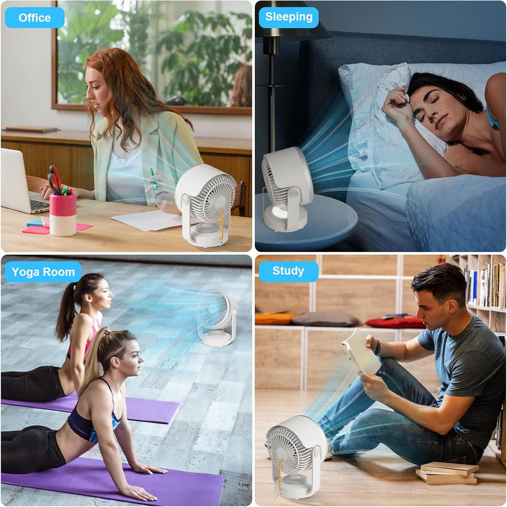 GuKKK Ventilator, Tischventilator Leise 5400mah, Umluftventilator 70° Oszillation mit 4 Geschwindigk