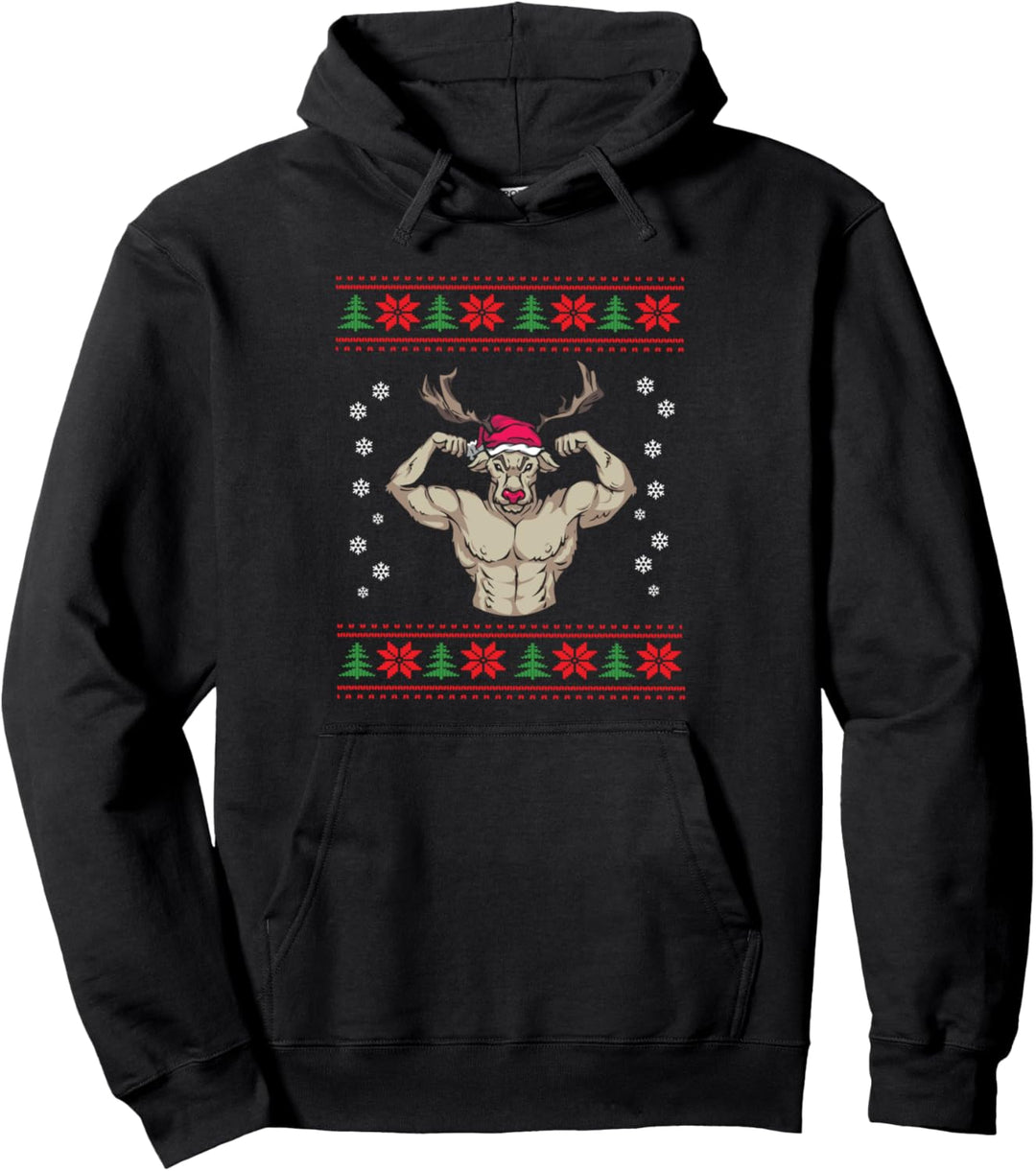 Rentier mit Muskeln Pyjama Weihnachten Pullover Hoodie