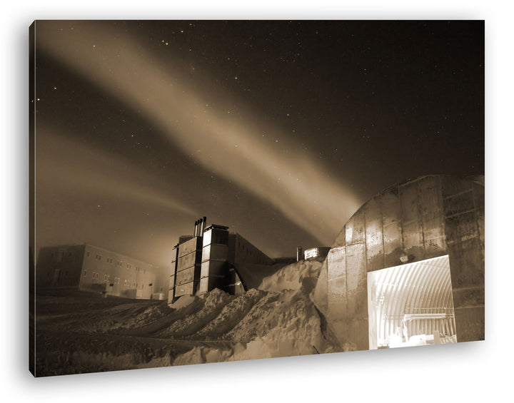 deyoli Forschungsstation am Nordpol Format: 100x70 Effekt: Sepia als Leinwand, Motiv fertig gerahmt