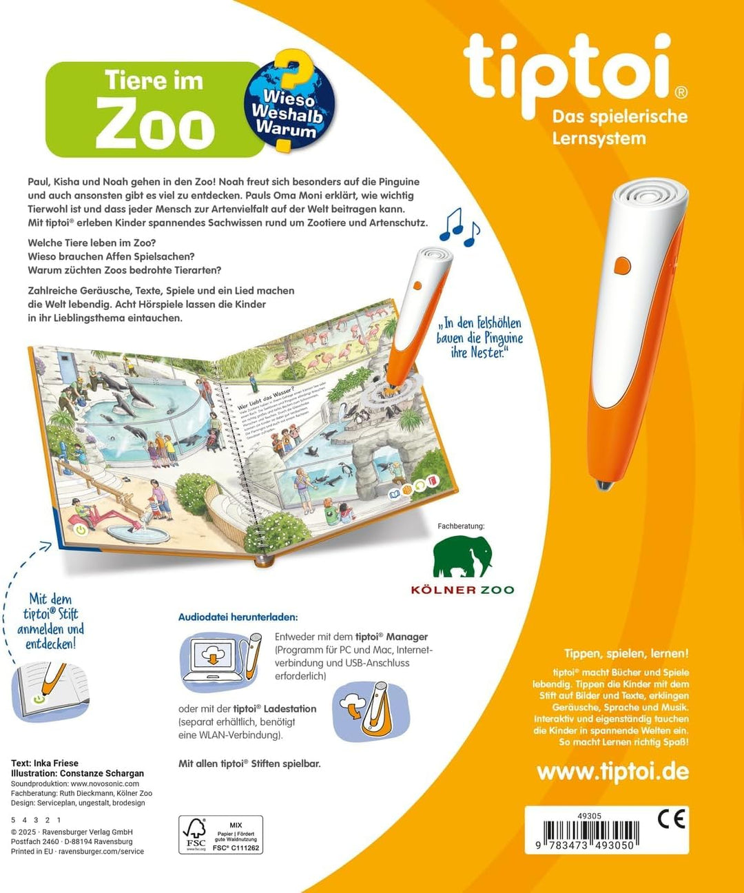 Ravensburger Tiptoi Buch 4 Jahre | Wieso? Weshalb? Warum? Tiere im Zoo + Tier-Sticker Kinderbuch, Le
