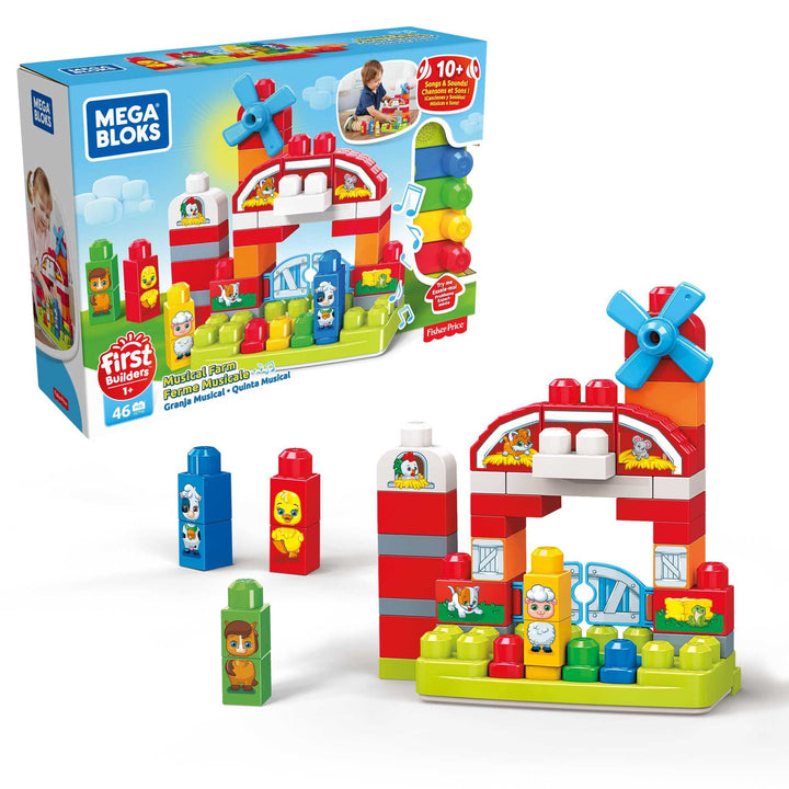 MEGA Bloks GCT50 - Musikspass-Bauernhof mit 46 Teilen, Spielzeug ab 1 Jahr Bauernhof mit Musik 46 Te