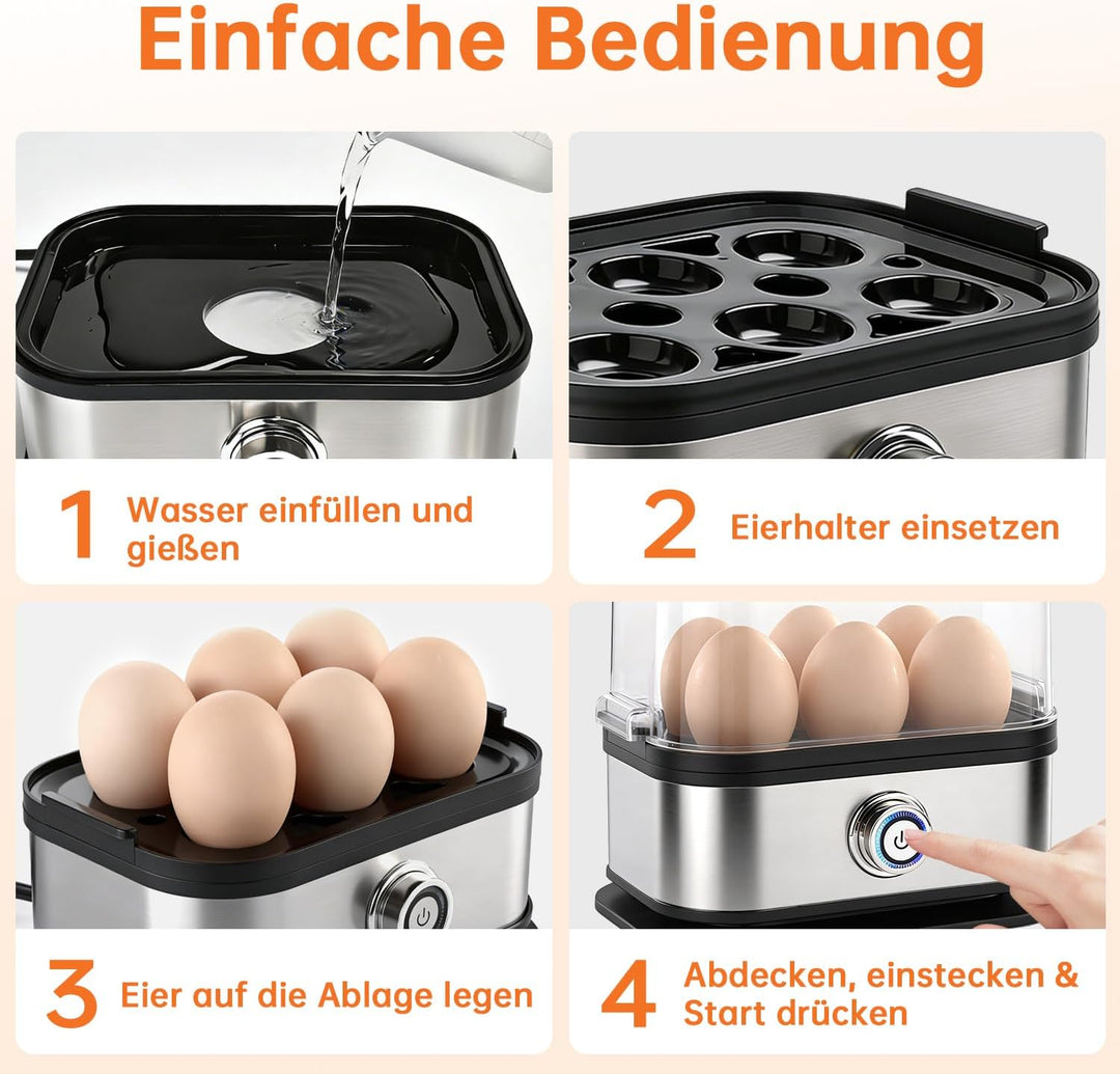 Aotto Schnell-Eierkocher, elektrischer Eierkocher für 6 Eier (hart und weich gekocht), kompakter Eie
