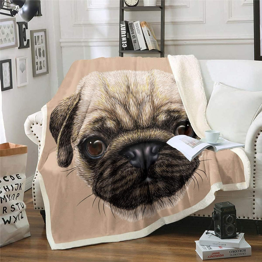Homemissing Mops Kuscheldecke 3D Tiermuster Decke 150x200cm für Kinder Jungen Mädchen Süsser Hund Be