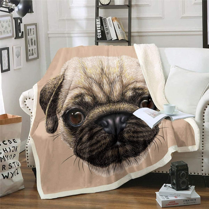 Homemissing Mops Kuscheldecke 3D Tiermuster Decke 150x200cm für Kinder Jungen Mädchen Süsser Hund Be