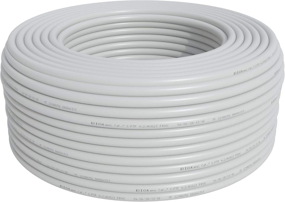 BIGtec CAT 7 Netzwerkkabel Verlegekabel LAN Kabel 70m weiss CAT7 PiMF S/FTP halogenfrei BauPVO Eca P