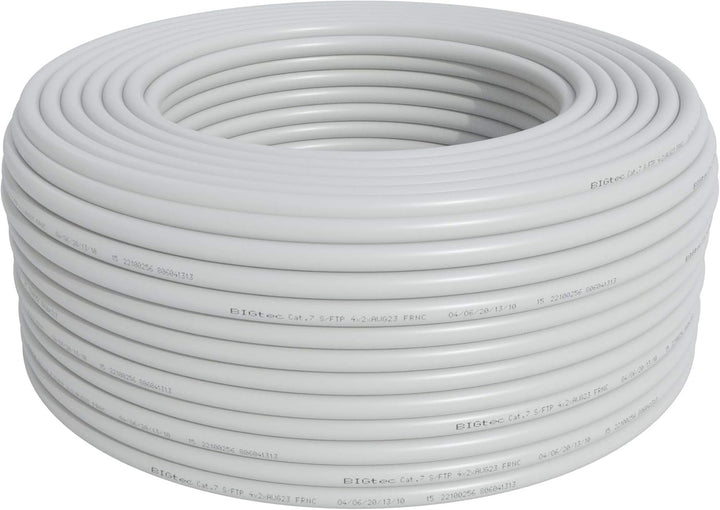 BIGtec CAT 7 Netzwerkkabel Verlegekabel LAN Kabel 70m weiss CAT7 PiMF S/FTP halogenfrei BauPVO Eca P