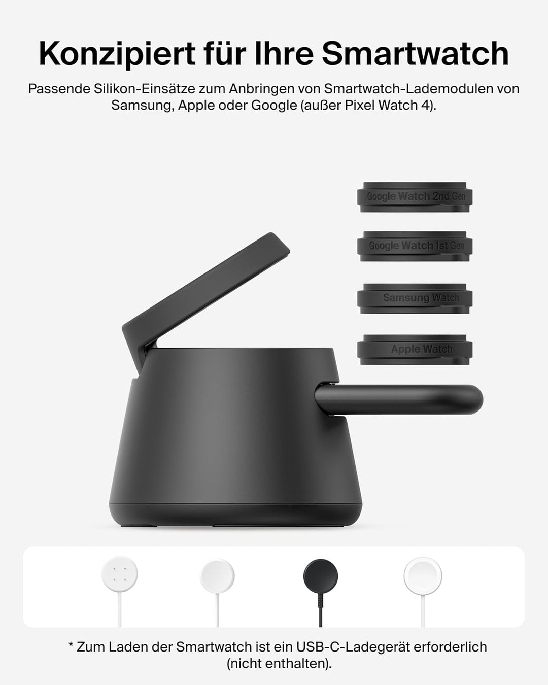 Belkin UltraCharge 3 in 1 Ladegerät, USB C Port für Smartwatch, Qi2.2 Wireless Charger, Induktive La