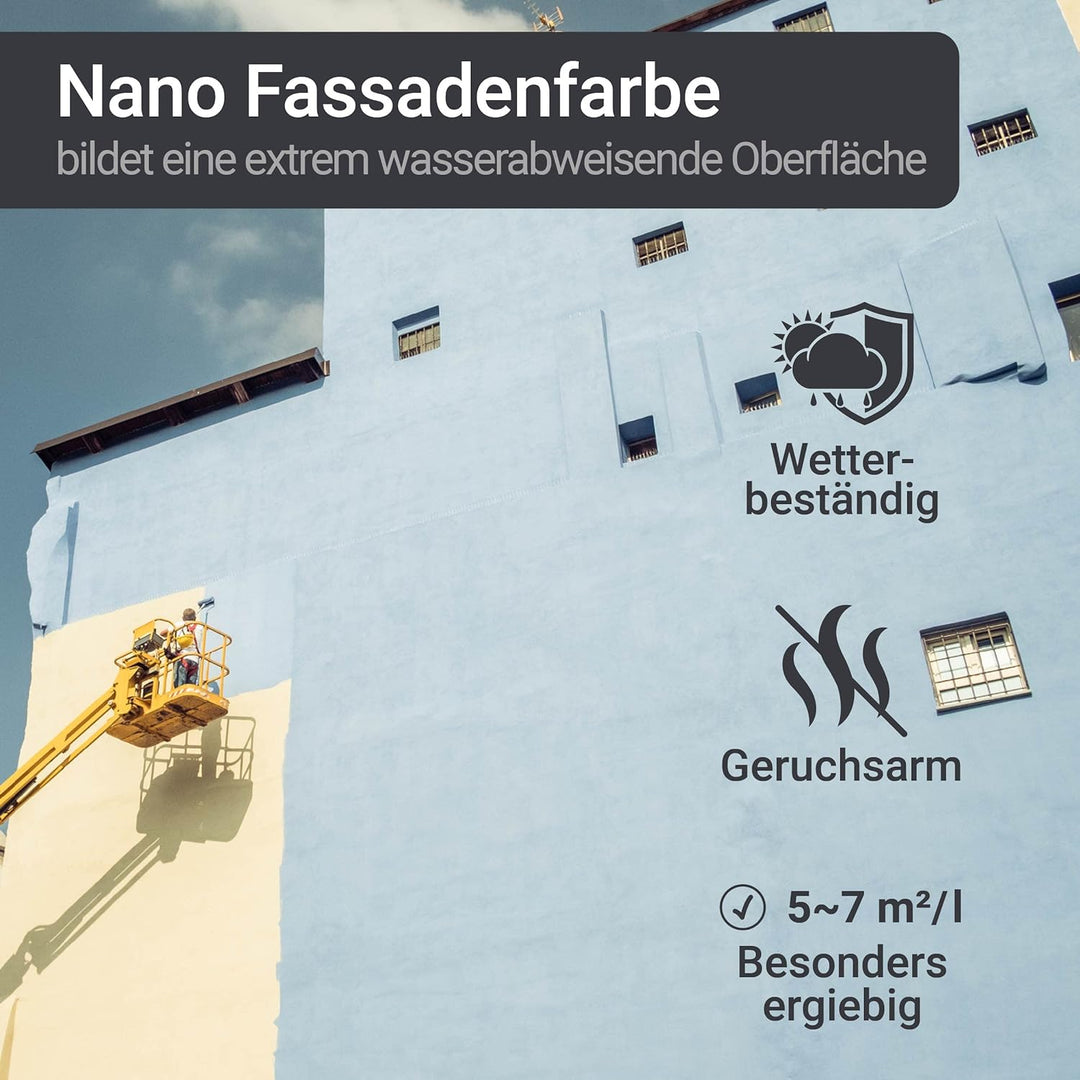 WO-WE Nano Fassadenfarbe W520 Wandfarbe für Aussen Mauer Fassade Lichtgrau - 2,5L RAL 7035 ähnl. Lic