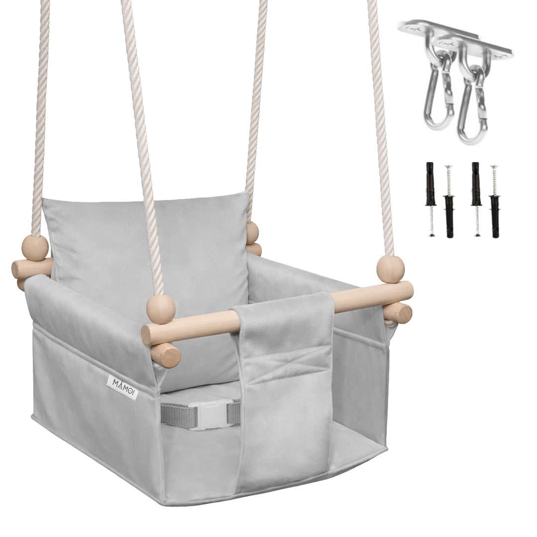 MAMOI Kinderschaukel mit Sicherheitsgurt, höhenverstellbar 150–190 cm, Schaukel für den Innenbereich