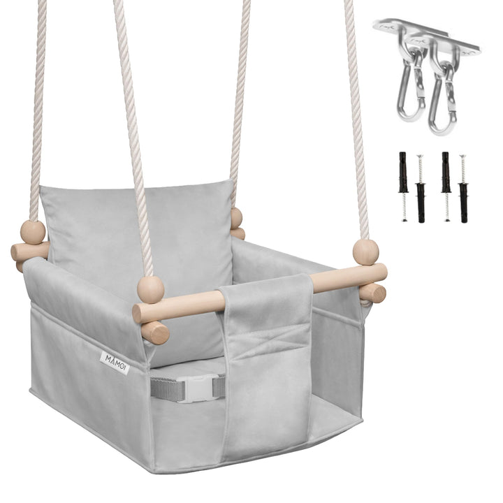 MAMOI Kinderschaukel mit Sicherheitsgurt, höhenverstellbar 150–190 cm, Schaukel für den Innenbereich