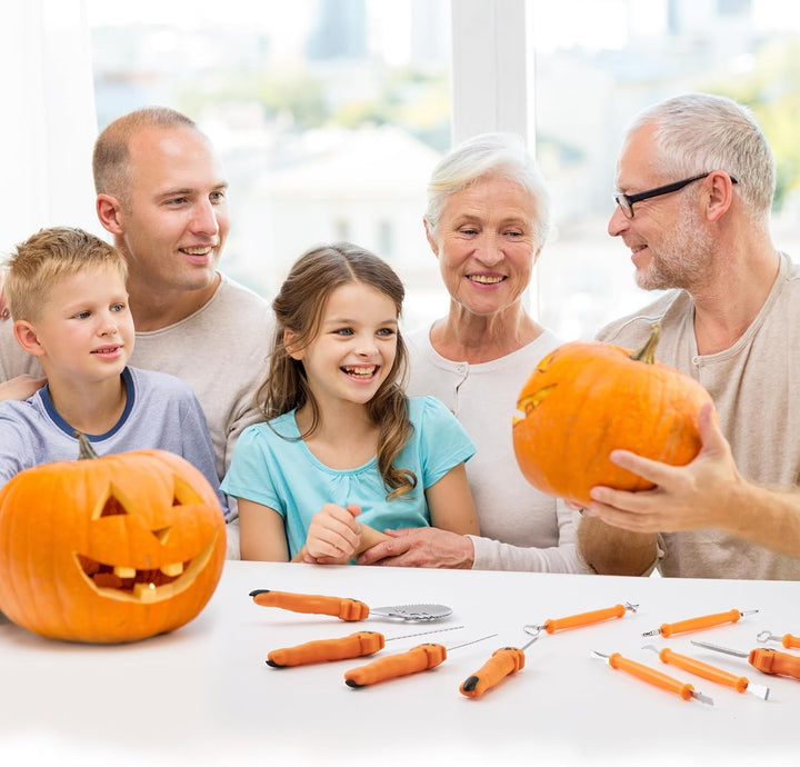 COOLUCK Kürbis Schnitzset mit Vorlagen, 11 Stück Halloween Kürbis Schnitzwerkzeug Carving Set mit Tr