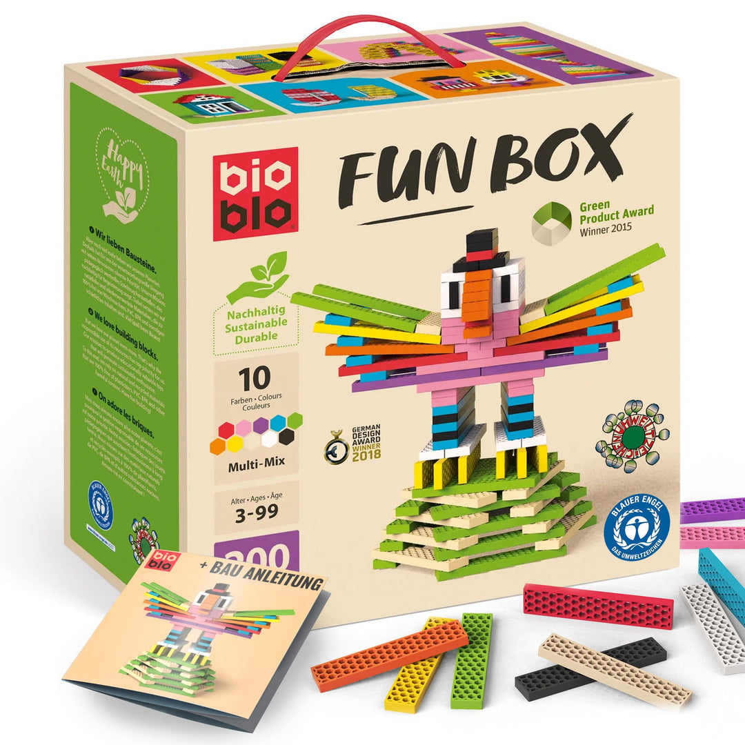 bioblo Nachhaltige Holzklötze Fun Box Multi Mix 200 Stück | 100% frei von Weichmachern & Waschbar |