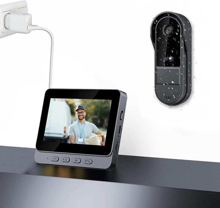 Winnes Türklingel mit Kamera,1080P Drahtlose Video Türklingel,IP65 Regenfest,4,3“ IPS Display,2.4G B