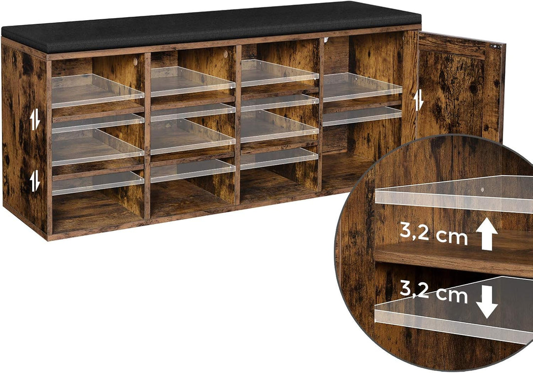 VASAGLE Schuhbank, Aufbewahrungsschrank, Schuhregal mit 9 offenen Fächern und einem Schrank, mit Pol