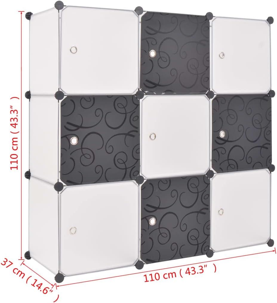 vidaXL Würfelregal 9 Fächer Bücherregal Raumteiler Standregal Wandregal Regal Schwarz und Weiss, Sch
