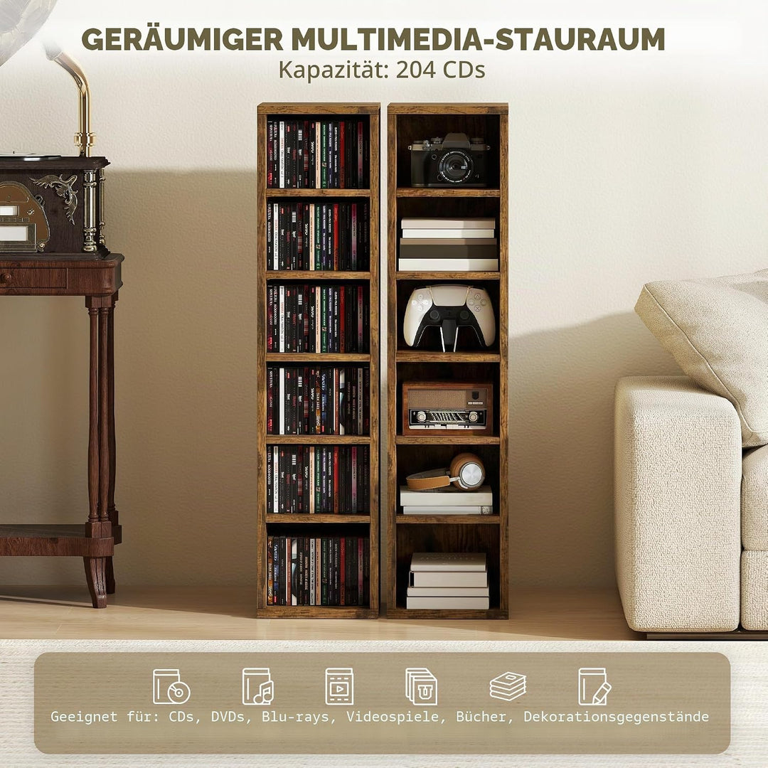 HOMCOM 2er-Set Regalsäulenschrank CD-DVD-Aufbewahrungsschrank 6 + 6 Fächer 21 x 22,5 x 88,5 cm max.