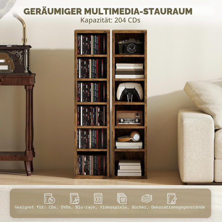 HOMCOM 2er-Set Regalsäulenschrank CD-DVD-Aufbewahrungsschrank 6 + 6 Fächer 21 x 22,5 x 88,5 cm max.