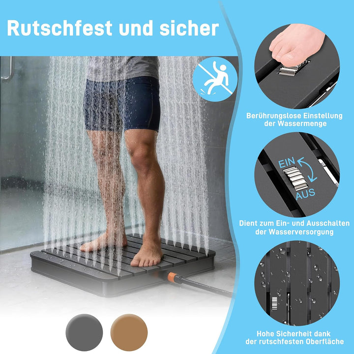AufuN Gartendusche Aussendusche aus WPC/Aluminium, Mobile Bodendusche Campingdusche mit rutschfeste