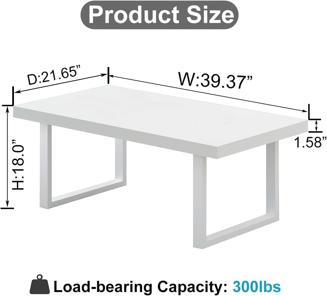 IBF Weiss Couchtisch, minimalistscher industrieller Holzzentertisch, moderner einfacher rechteckiger