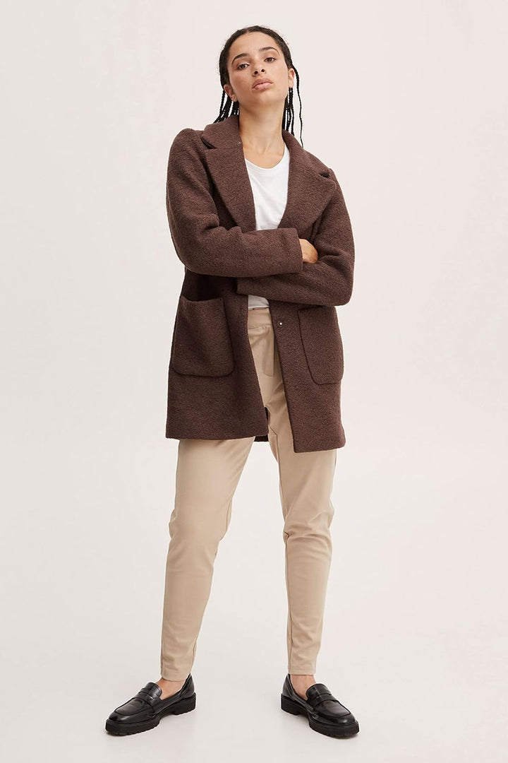 ICHI IHSTIPA JA Damen Wintermantel Wollmantel Winterjacke Kurzmantel mit Druckknöpfen und Reverskrag