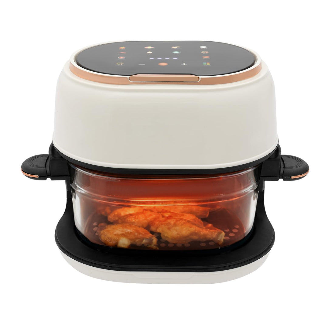 Heissluftfritteuse mit 4L Glas-Korb, 1350W Heissluftfritteuse Glas, Touchscreen, 8 Programme für fet