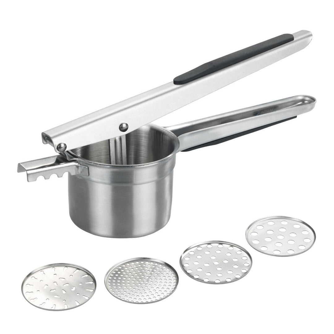 Multi-Presse XL aus Edelstahl, grosse Kartoffelpresse und Küchenpresse mit 4 Einsätzen, 330 ml Volum