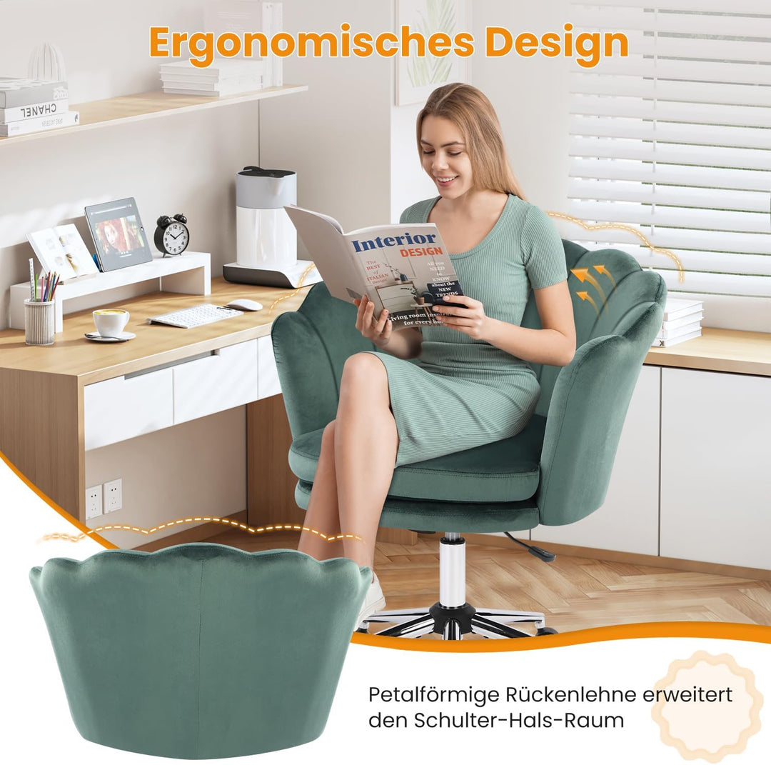 Bosmiller Schminktisch Stuhl aus Samt，Schreibtischstuhl mit Doppelter Polsterung，Bürostuhl Ergonomis