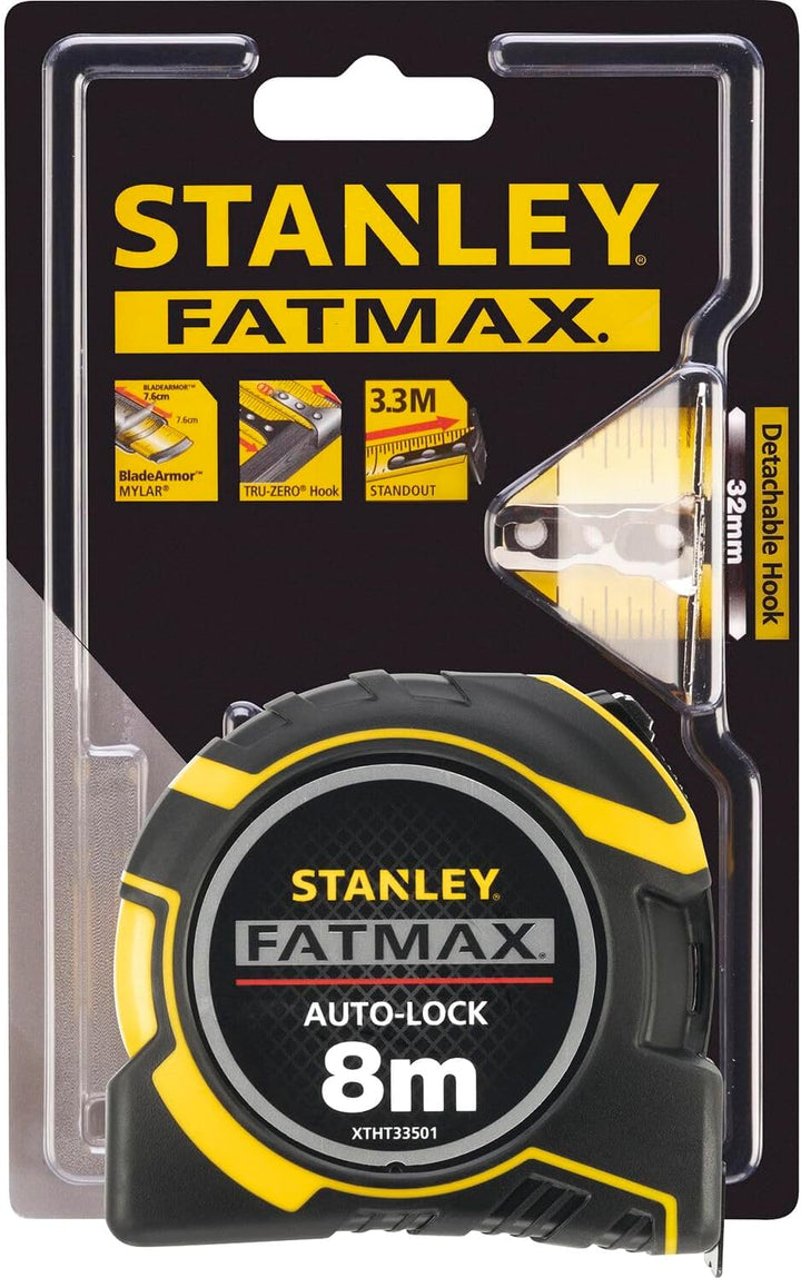 Stanley FatMax Bandmass PRO Autolock XTHT0-33501 (8 m Länge, 32 mm Klingenbreite, austauschbare Hake