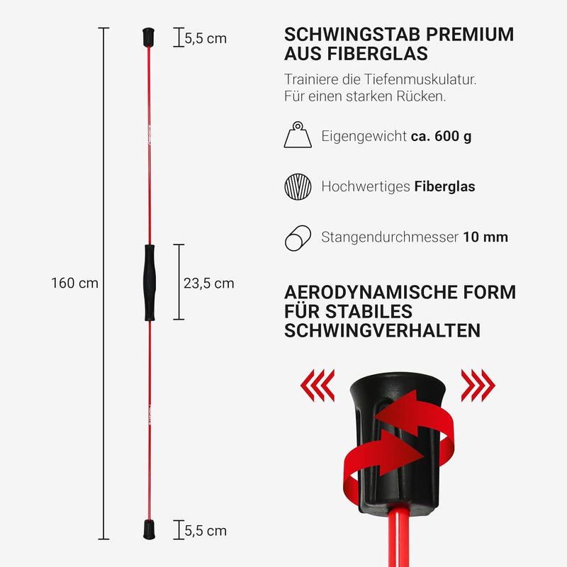 MSPORTS Schwingstab Premium 160 cm – Fitness Swingstick aus Fiberglas für Ganzkörpertraining in Rot