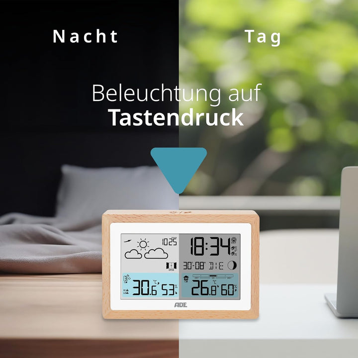 ADE Digitale Wetterstation Funk mit Aussensensor | Innen- und Aussentemperatur | Hygrometer, Baromet