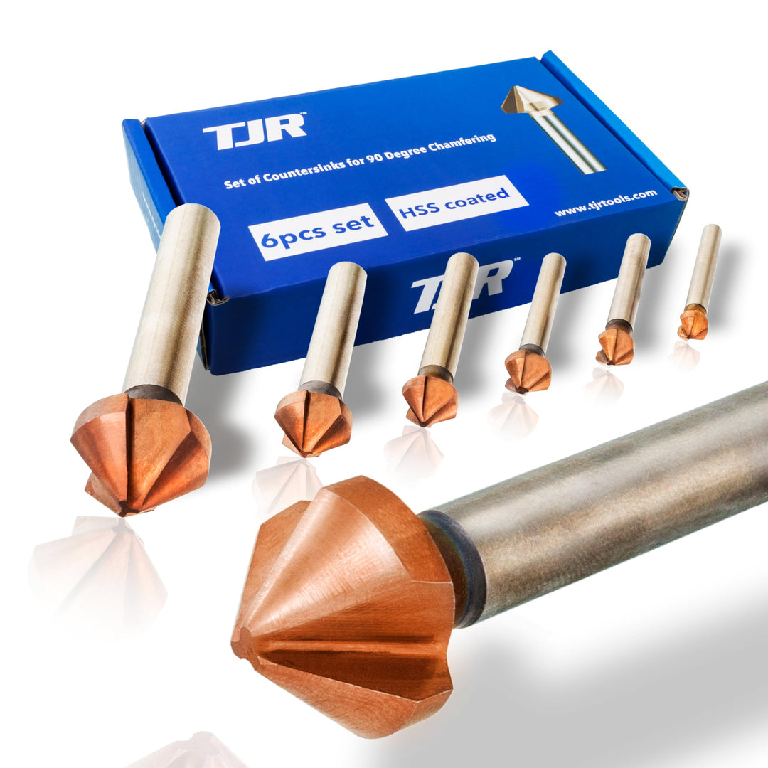 TJR® 6 beschichtete 90° Grad Kegelsenker Ø 6,3-20,5 mm aus HSS Stahl - Richtig Scharf - Senker Entgr