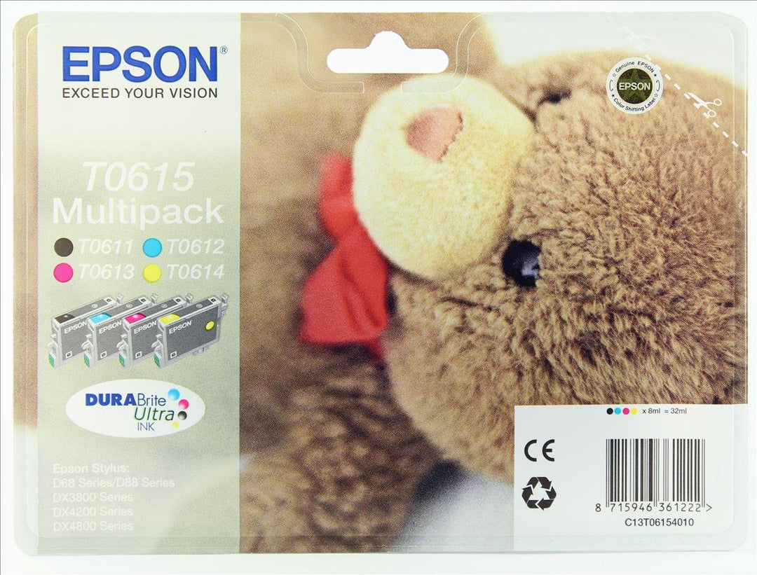 Epson Original C13T06154010 Teddybär, wisch- und wasserfeste Tinte (Multipack, 4-farbig) (CYMK)