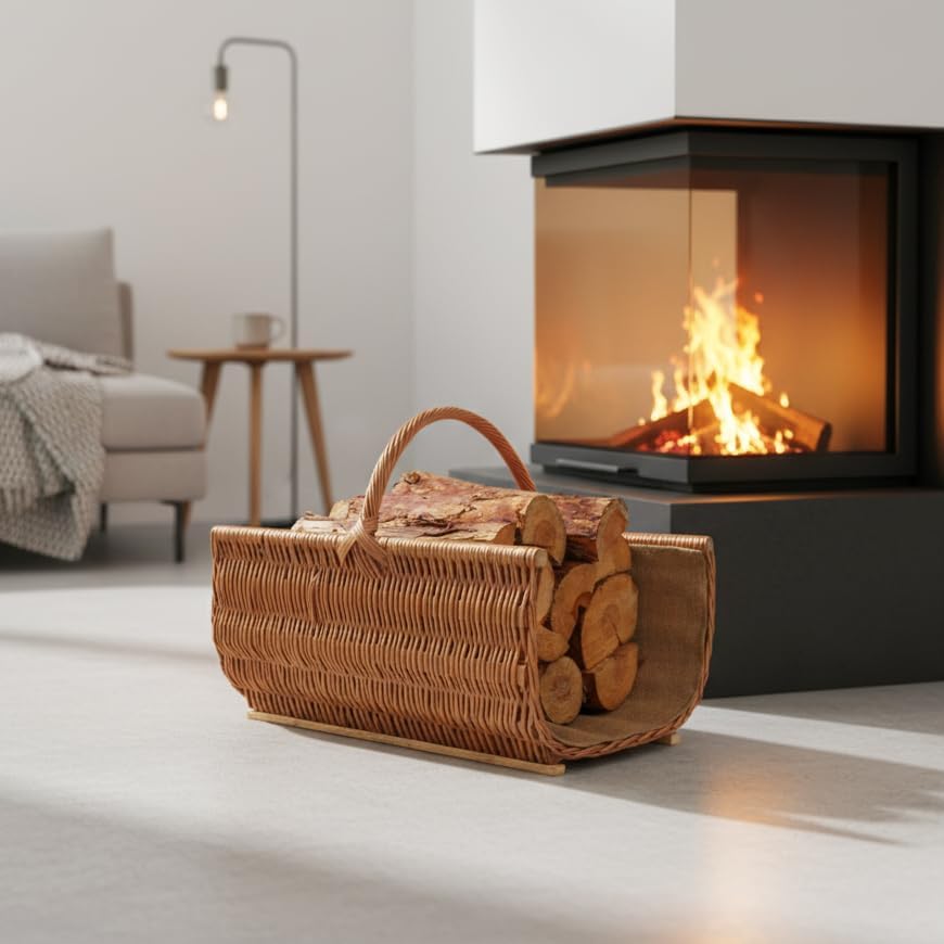 BOGATECO Weidenkorb mit Griff | Grosser Kaminkorb 60X45X30 | Handgewebt | Holzkorb mit Verstärkung 6