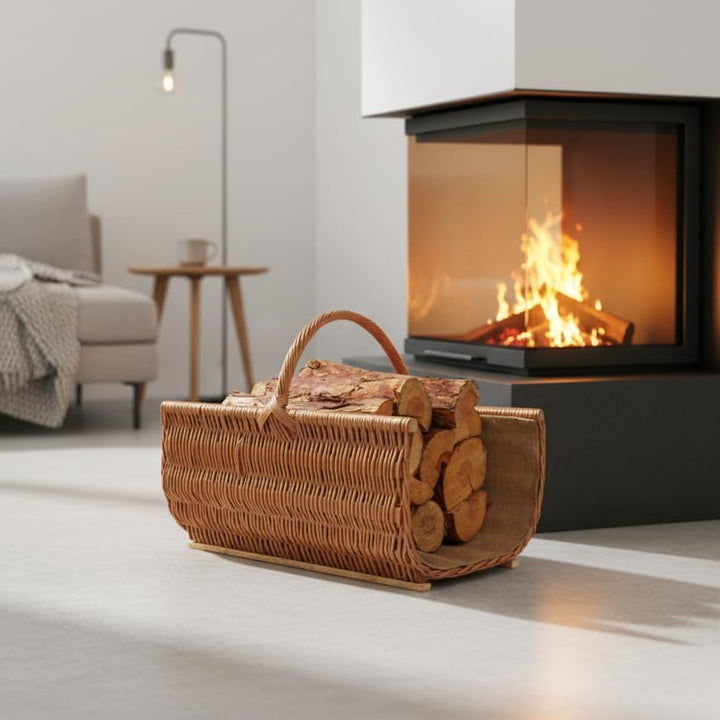 BOGATECO Weidenkorb mit Griff | Grosser Kaminkorb 60X45X30 | Handgewebt | Holzkorb mit Verstärkung 6