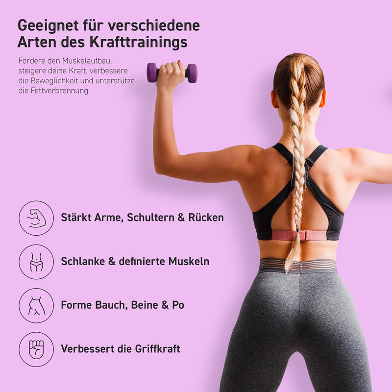 MSPORTS Kurzhanteln 2er Set Neopren 0,5-5 kg Paar inkl. Übungsposter | Hantelset 5 kg - Lila, 5 kg -