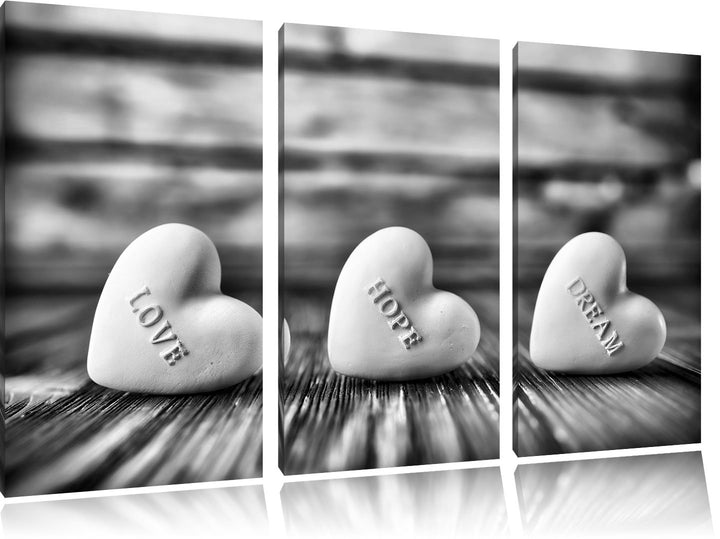 Pixxprint Love Hope Dream Hearts als Leinwandbild/Grösse: 3 Teilig (120x80) / Wandbild/Kunstdruck/fe