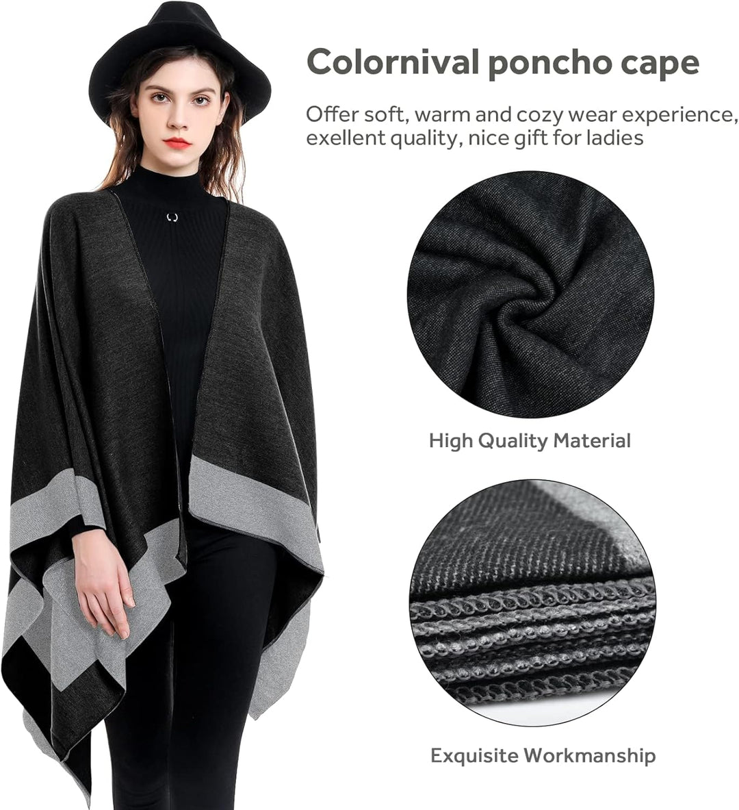 colornival Poncho Damen Winter Warm Elegant Poncho Decke Poncho Cape Strick Poncho Mantel Winter Pon