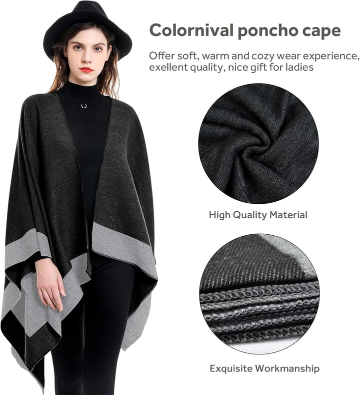 colornival Poncho Damen Winter Warm Elegant Poncho Decke Poncho Cape Strick Poncho Mantel Winter Pon