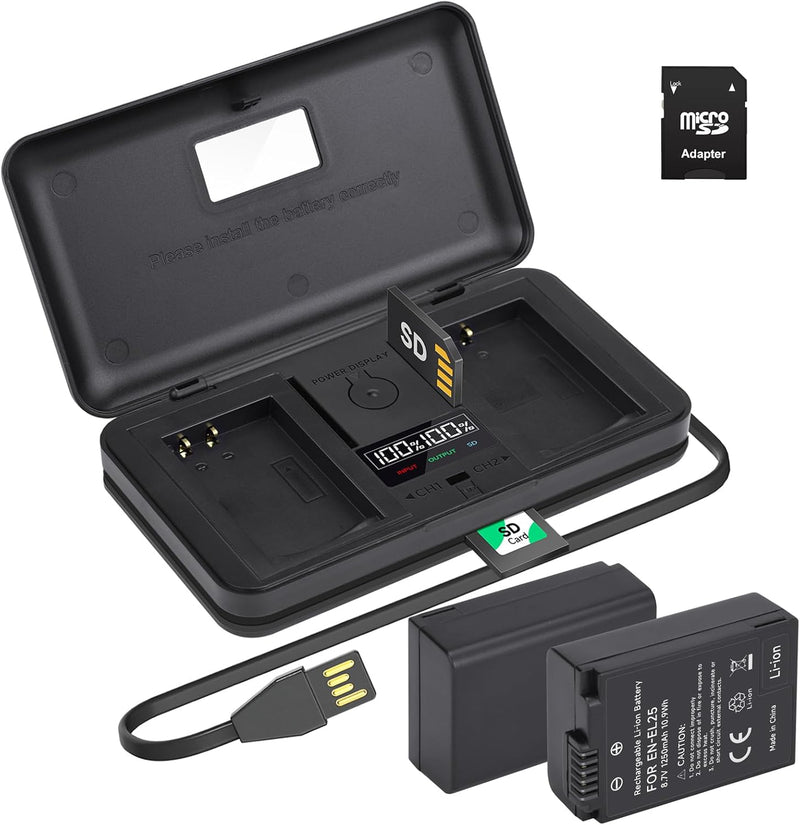 2 Pack ENEL25 ENEL25A Akkus mit LCD Multifunktions Ladegerät Koffer für Nikon Z Serie, Z50, Z30, Z 5