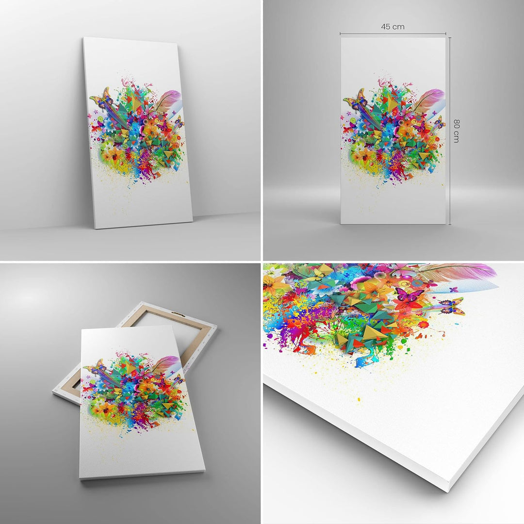 Bilder auf Leinwand Schmetterling Farbe Blume Komposition Leinwandbild mit Rahmen 45x80cm Wandbilder