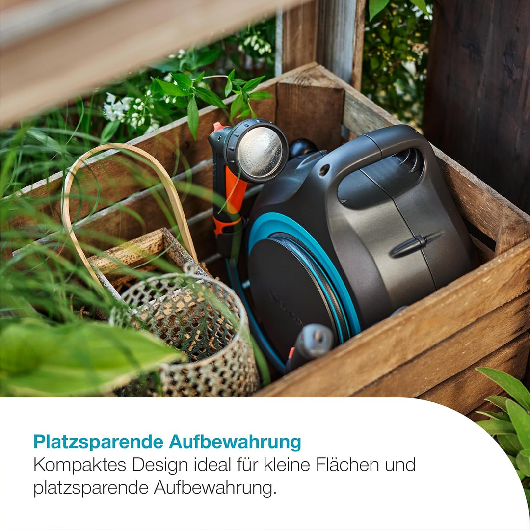 Gardena Mobile Schlauchbox MoveMatic Schlauchaufbewahrung: Ordentlich und tragbar, Einziehbarer Gart