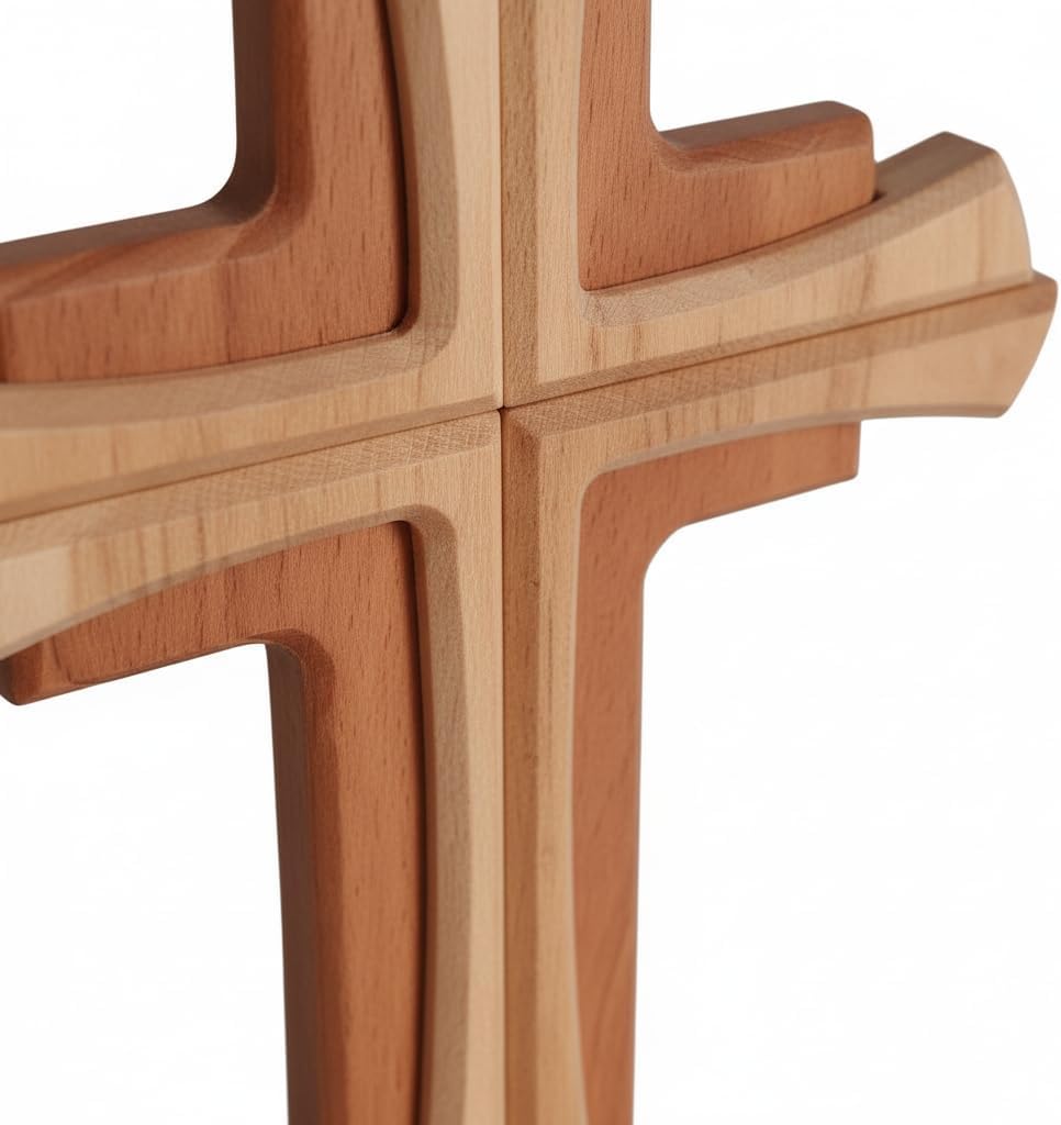 Kaltner Präsente Geschenkidee - Echtes Holz Buche Kreuz Kruzifix mit Teelicht 25 cm modern