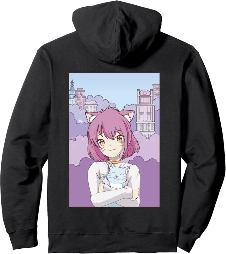 Japanisches Anime Katzenmädchen Vaporwave Aesthetic Otaku Pullover Hoodie