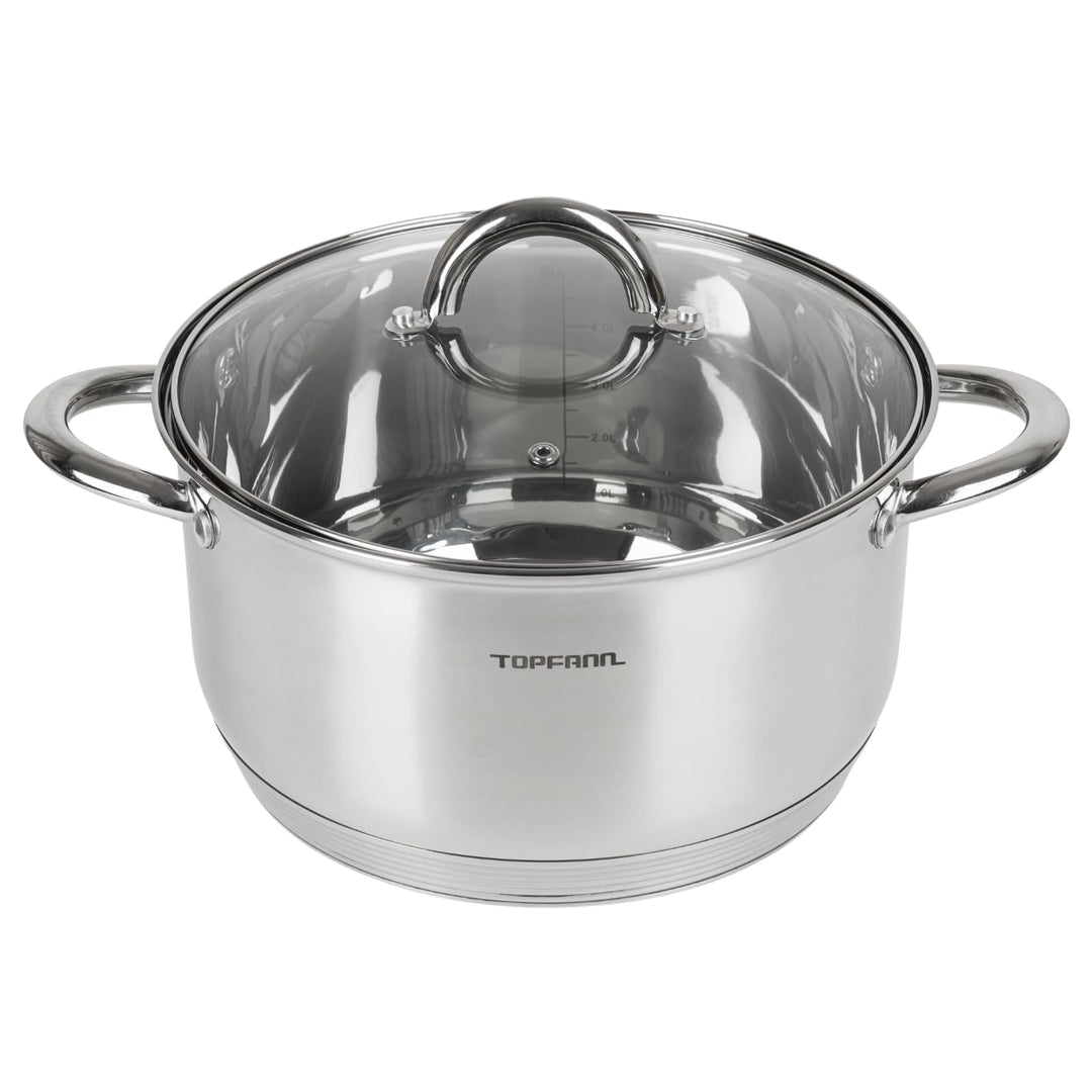 Edelstahl Kochtopf 24cm mit Glasdeckel Topf Suppentopf Universaltopf Induktion 5L