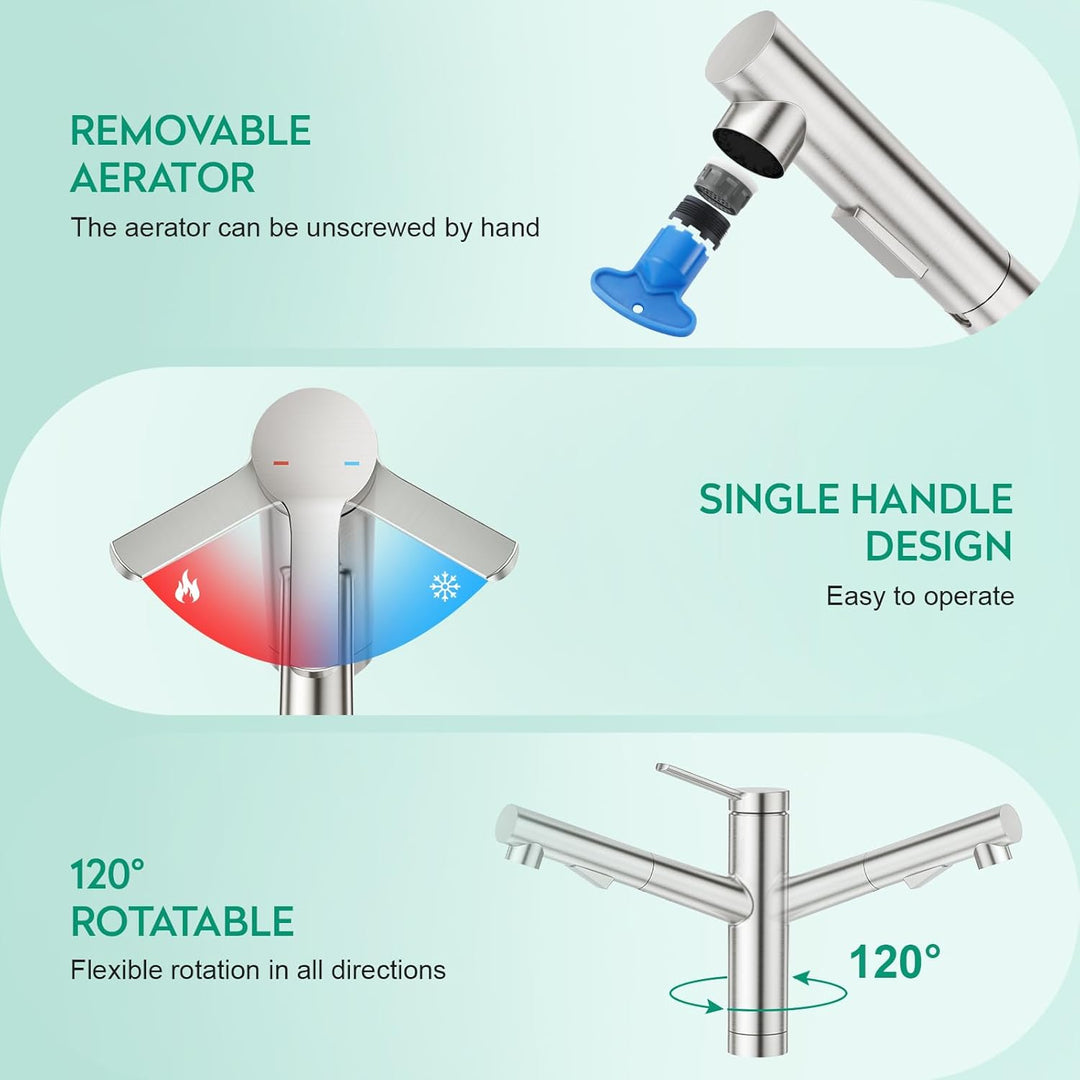 CREA Wasserhahn Küche, Küchenarmatur mit Ausziehbarer Brause, Spültischarmatur Küche mit 2 Strahlart
