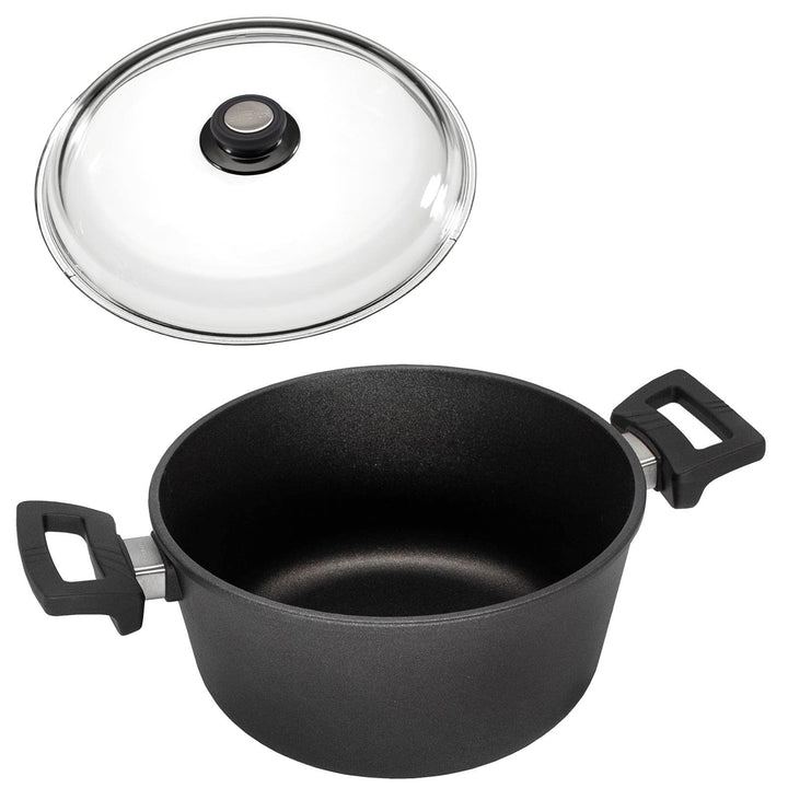 Eurolux Guss-Topf Set & Deckel Ø 24 cm - ca. 4,5 Liter - kleiner hoher Universal-Koch-Topf Aluguss m