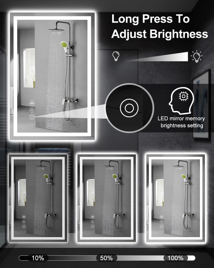 Badspiegel mit Beleuchtung 60 x 80 cm, LED Badspiegel mit Bluetooth, Anti-Fog, Touch-Schalter, Memor
